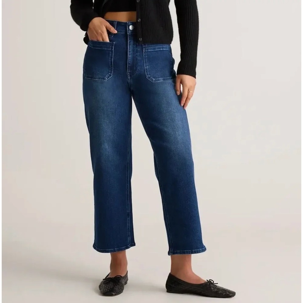 2025 Quince Womens Bella Stretch High Rise Patch Pocket Wide Leg Jeans Size 30